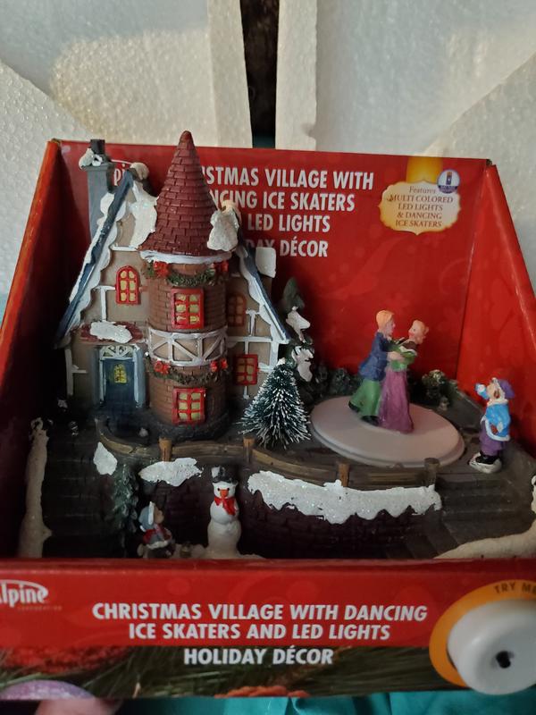 Alpine Corporation Christmas Village with Dancing Ice Skaters and LED Lights