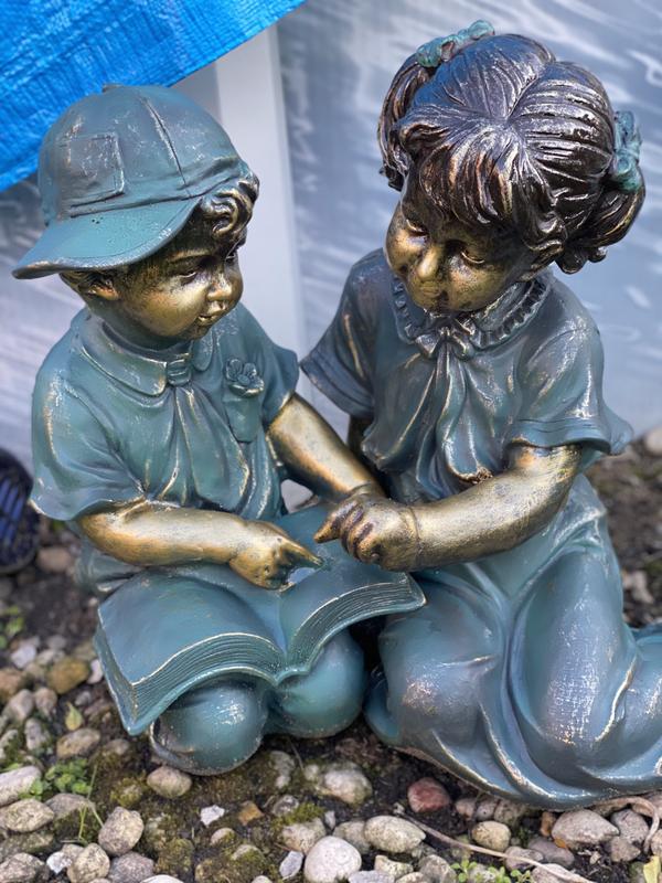 Alpine Boy and Girl Reading Together Statue