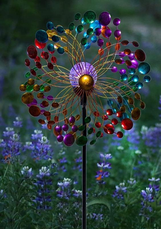 Exhart Art-In-Motion 2 Tiered Colorful Hanging Metal Cup Spinner with Glass  Crackle Ball