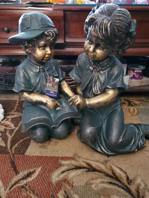 Alpine Boy and Girl Reading Together Statue