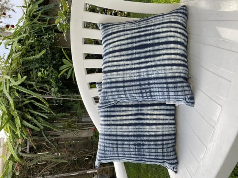 Arden Selections 16 in. x 16 in. Blue Shibori Stripe Outdoor Square Throw Pillow (2-Pack)