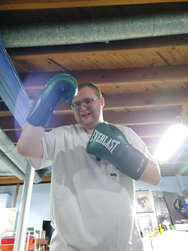Enjoying boxing like a country boy in cool Ariat tshirt
