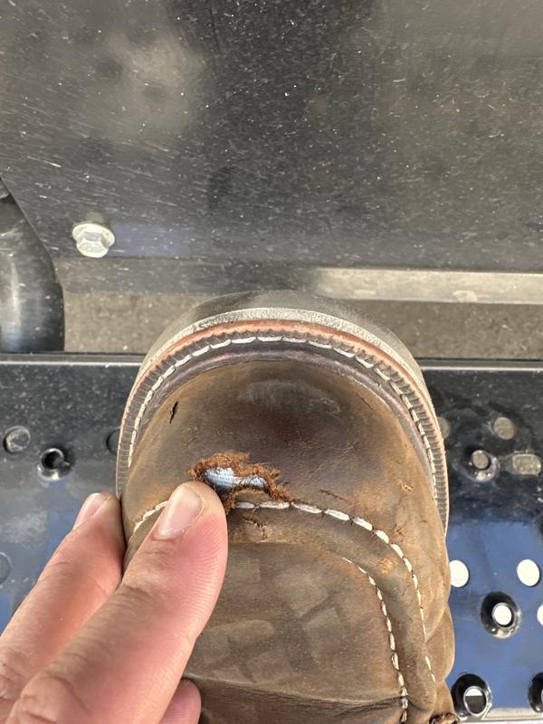 Left boot: I'm not sure how this rip happened but for them to rip like this and right under the leather is the composite toe is kind of upsetting
