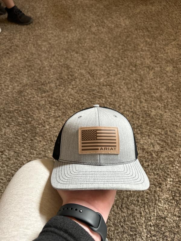 Ariat Cappellino Da Uomo Con Bandiera Americana, Cotone, Pannelli Neri E Retro In Rete Grigia, Chiusura A Scatto, Unisex