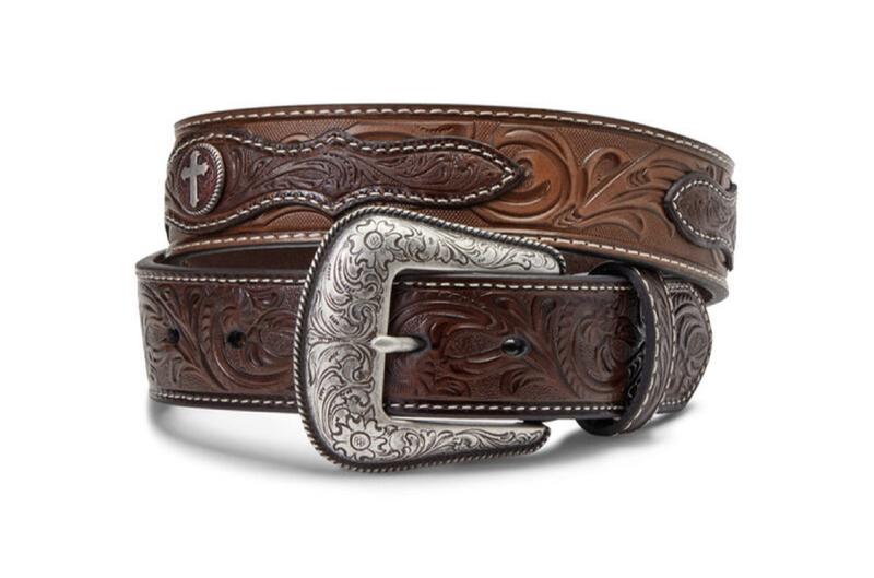 Ariat Full Grain Leather Western Belt w/ Inlay Cross & Stud Size M 33”-36” Ariat Men main image 4