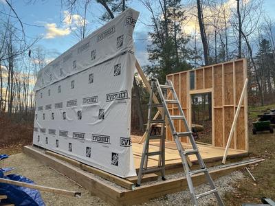 Shed with house wrap.
