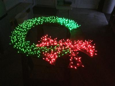 Holliday wreath, 700 led lites stapled to plywood