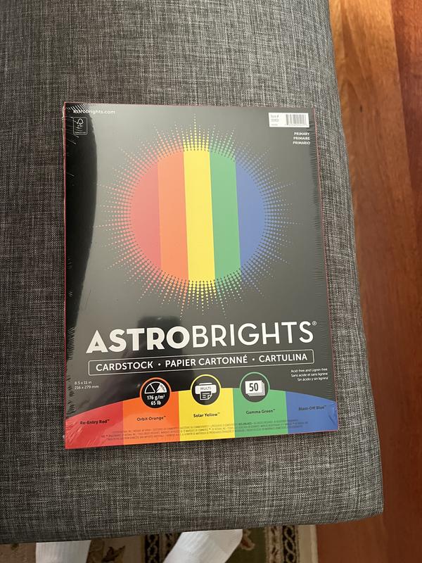 Astrobrights Primary One 5-Color Assortment Cardstock - 8 1/2 x 11 in 65 lb  Cover Smooth 50 per Package