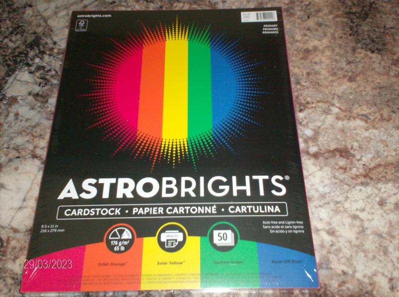 Astrobrights Color Cardstock, 8.5 x 11 inches, 65 lb/176 gsm, Primary 5- Color Assortment, 50 Sheets