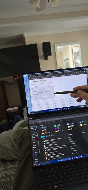 Two screens and keyboard and pen comfortably on my lap.