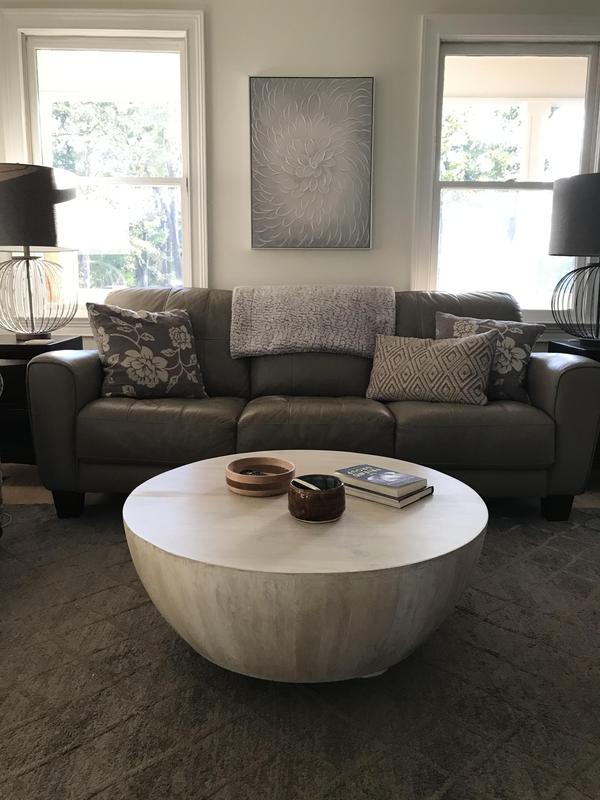 Benzara Distressed Mango Wood Coffee Table in Round Shape Light