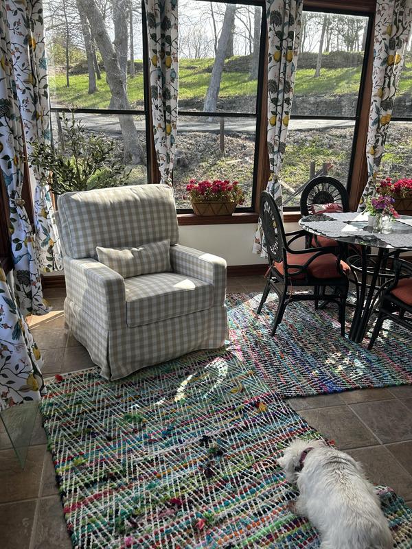 My cozy corner glider-waiting for matching ottoman.