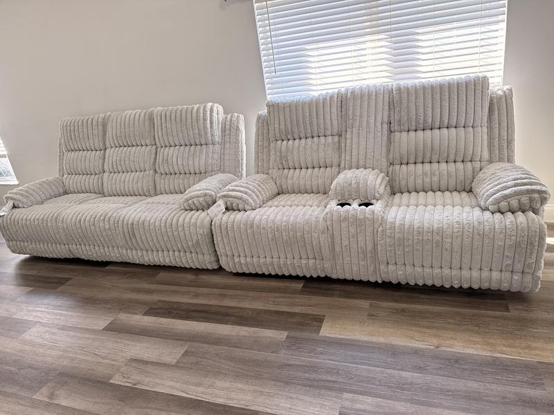 Ashley Rhine Falls Onyx Power Reclining Sofa with Drop Down Table