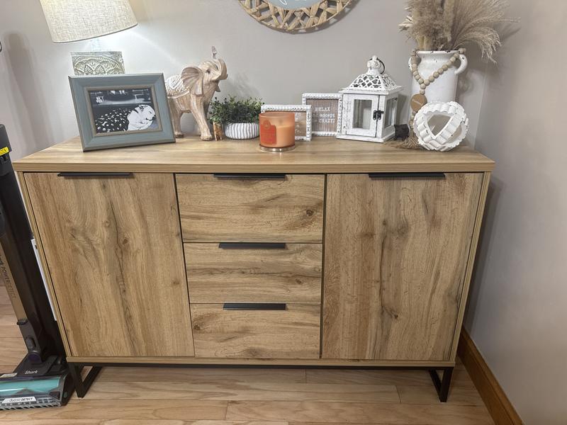 Baxton Studio Industrial Oak Finished Wood and Black Metal 3-Drawer ...