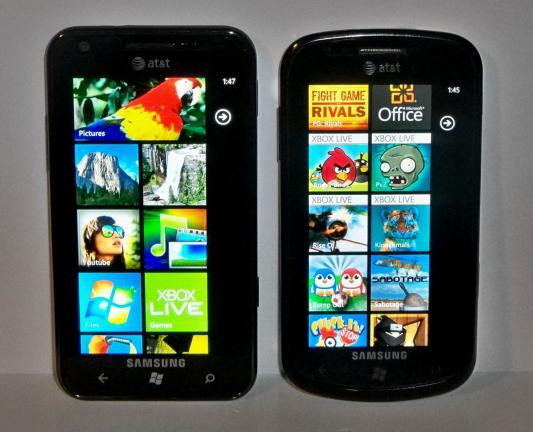 Samsung Focus S next to Samsung Focus