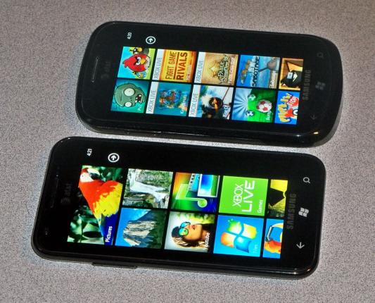Samsung Focus S next to Samsung Focus