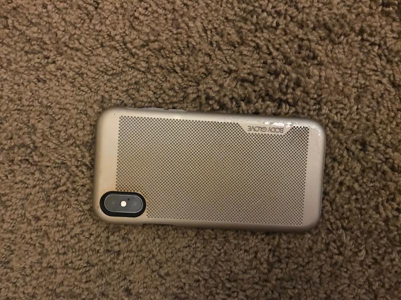 Back of iPhone X with Body Glove case which waa conveniently on clearance at AT&T!