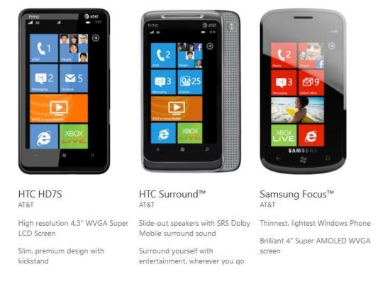 The three other AT&T Windows Phone 7 choices for right now.