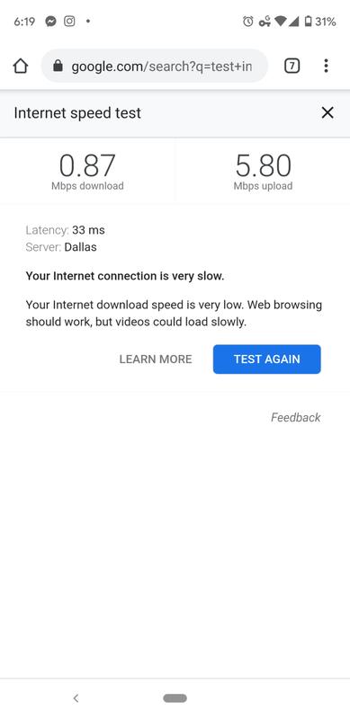 Example of internet speeds with this device