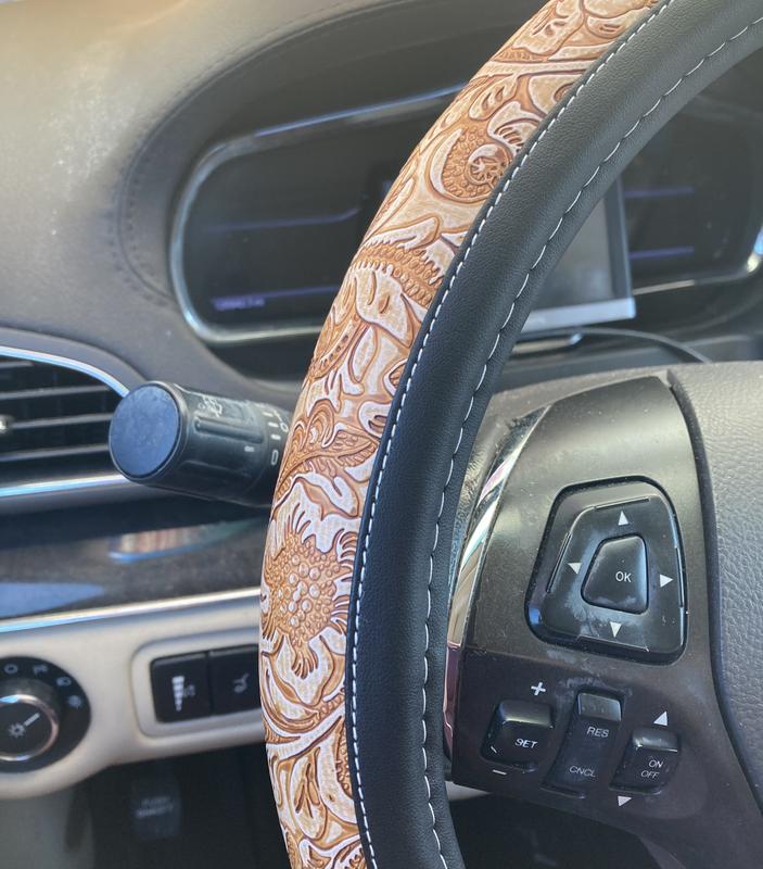 Custom Accessories Tan Engraved Steering Wheel Cover