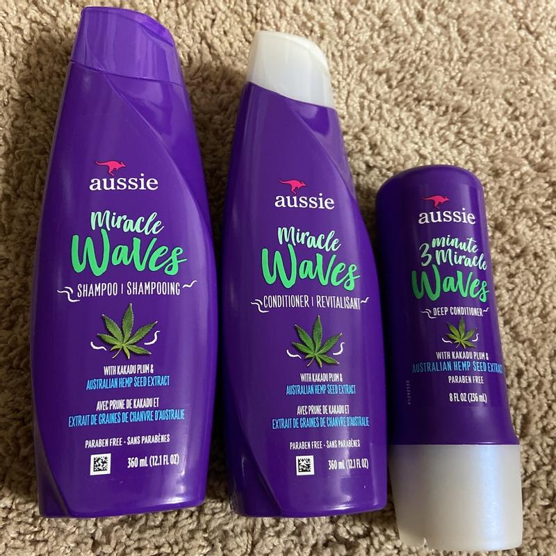Aussie Miracle Waves Anti-Frizz Hemp Paraben-Free Shampoo, 26.2