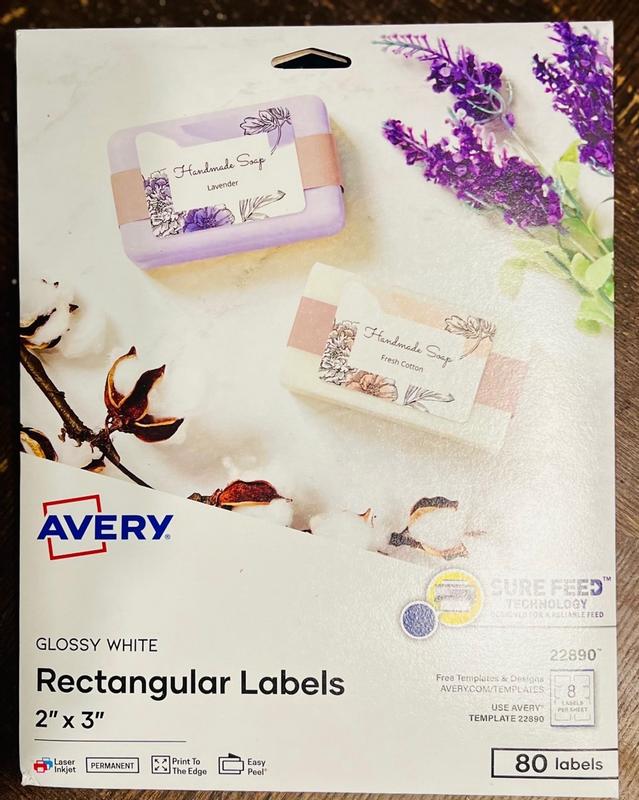 Avery® Glossy White Labels with Sure Feed® Technology, 2 x 3 Rectangle  Labels, Print to the Edge, Laser/Inkjet, 80 Labels (22890)