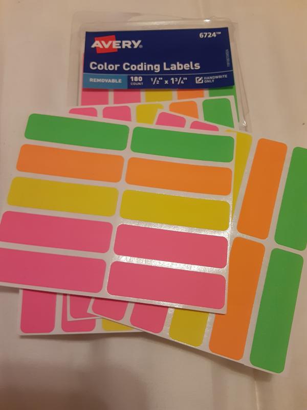 Removable Color-Coding Labels 1/2 x 1-3/4 - 540 Count 180 Labels Assorted Neon Colors Removable Adhesive 6724 