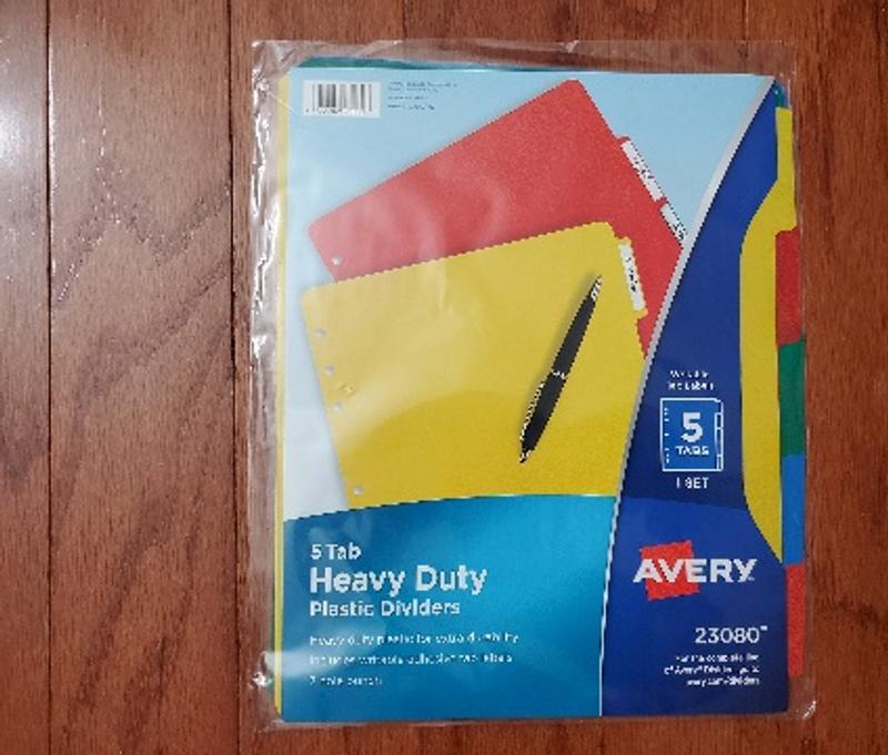 Avery 23080 Heavy-Duty Plastic Dividers w/White Tabs 5-Tab Letter 