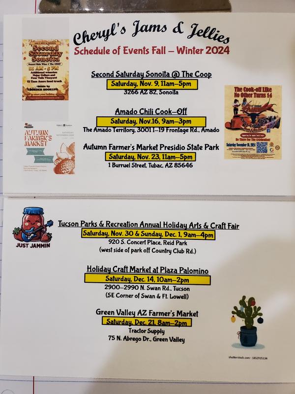 My schedule of events