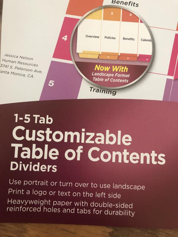 Avery Ready Index Table of Contents Dividers 6 Tabs Model 11190 FIVE Packets 
