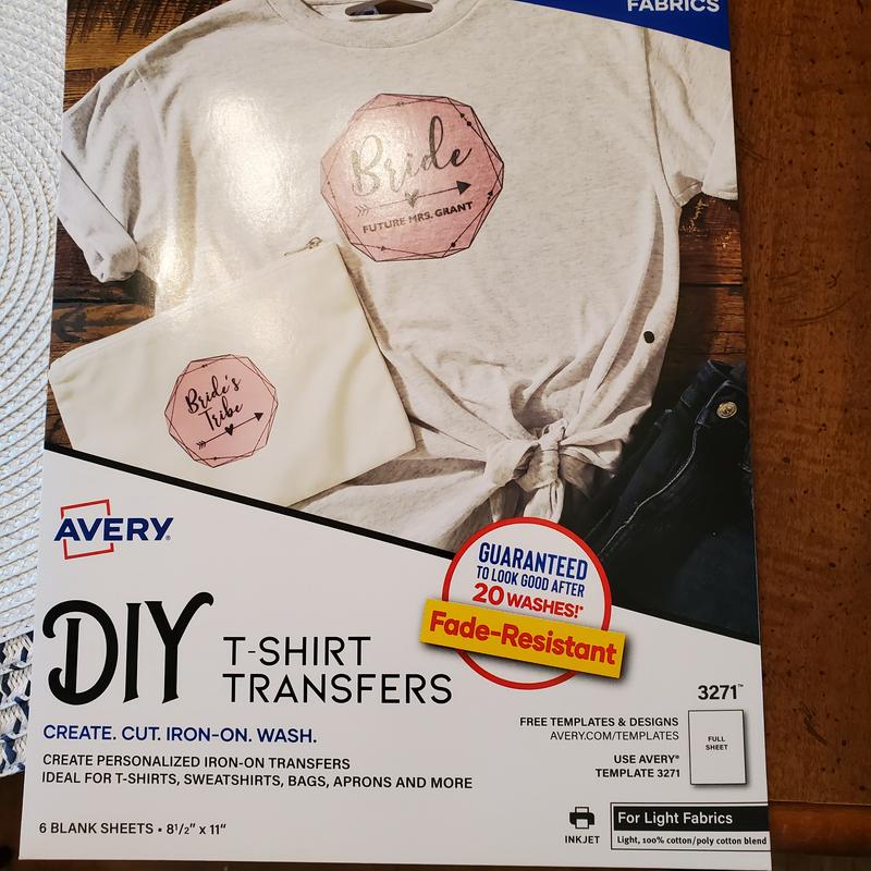 Avery Inkjet Printer T-Shirt Transfer Paper, 3275, Letter Size (8 1/2 x  11), Pack Of 12