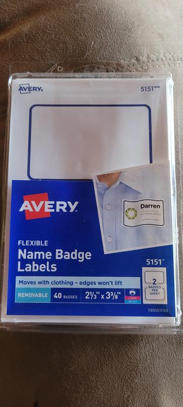 Avery Flexible Name Badge Labels 2 13 x 3 38 White With Blue Border Pack Of  40 - Office Depot