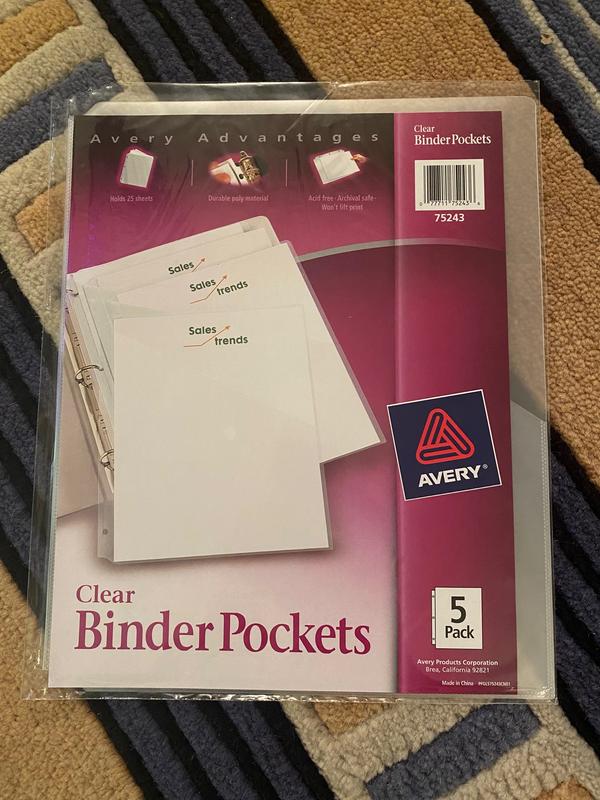 Avery Binder Pockets For 3 Ring Binders Assorted Blue Clear Green Pink 