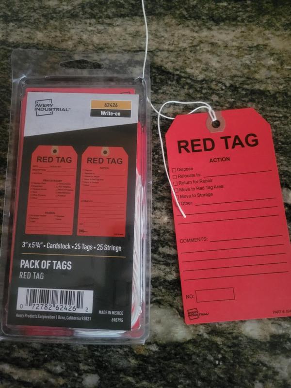 Red Tags, Preprinted 5S Hang Tags, Pre-Strung Card Stock, 25ct, 3
