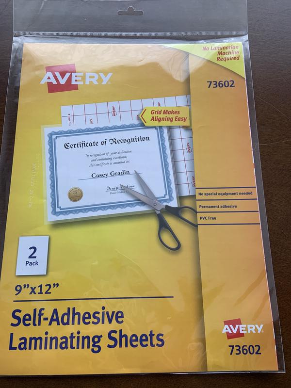 NEW Avery Self Adhesive Laminating Sheets 9 x 12 Inches Box of 50 73601 