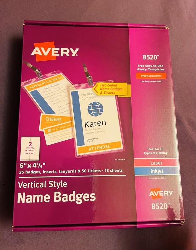 Lanyards Avery Vertical Name Badges 25 Badges Durable Plastic Holders 6 x 4-1/4 8520 