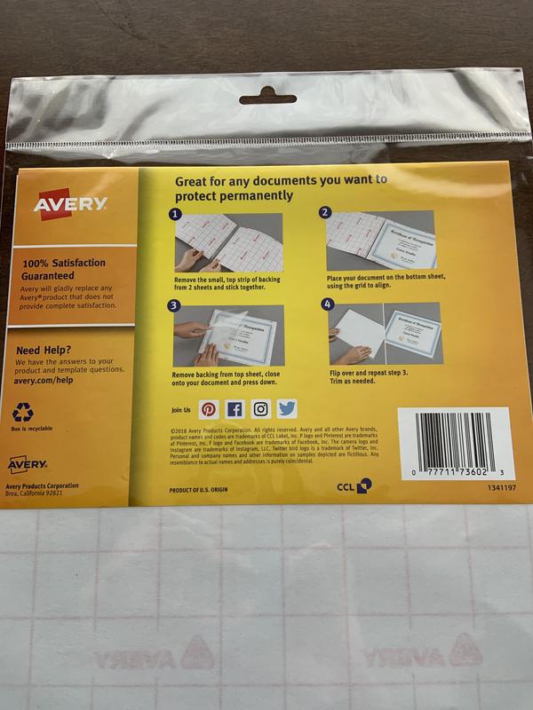 Avery 73601 Self-Adhesive Laminating Sheets 9 x 12 B2G1 4 Sheets 