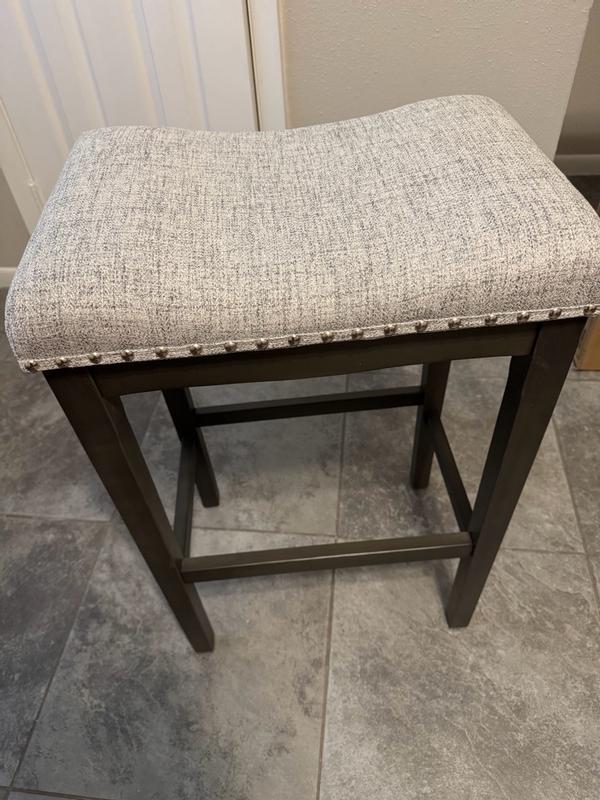 allen + roth Gray 29.0-in H Bar height Upholstered Wood Bar Stool in ...