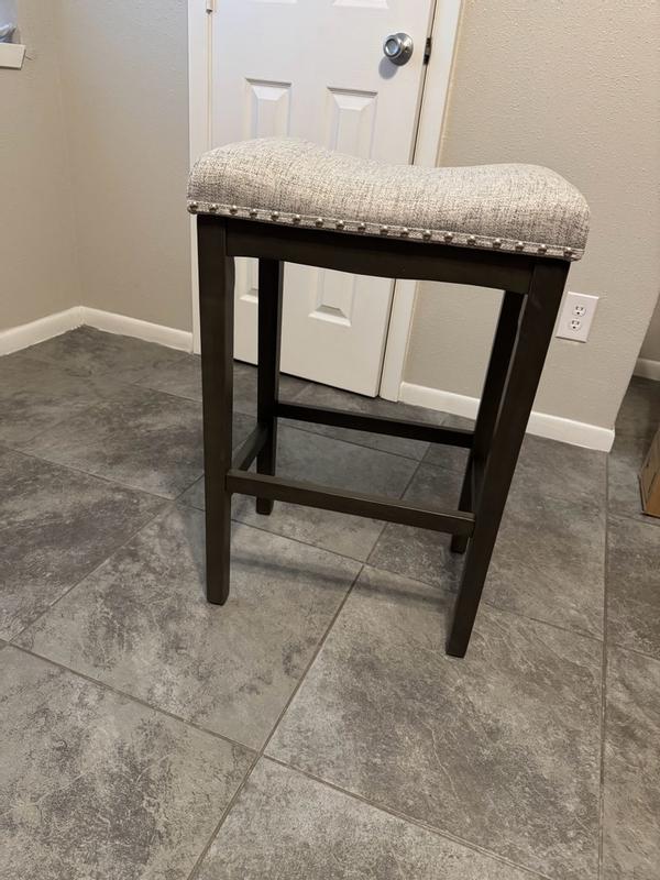 allen + roth Gray 29.0-in H Bar height Upholstered Wood Bar Stool in ...