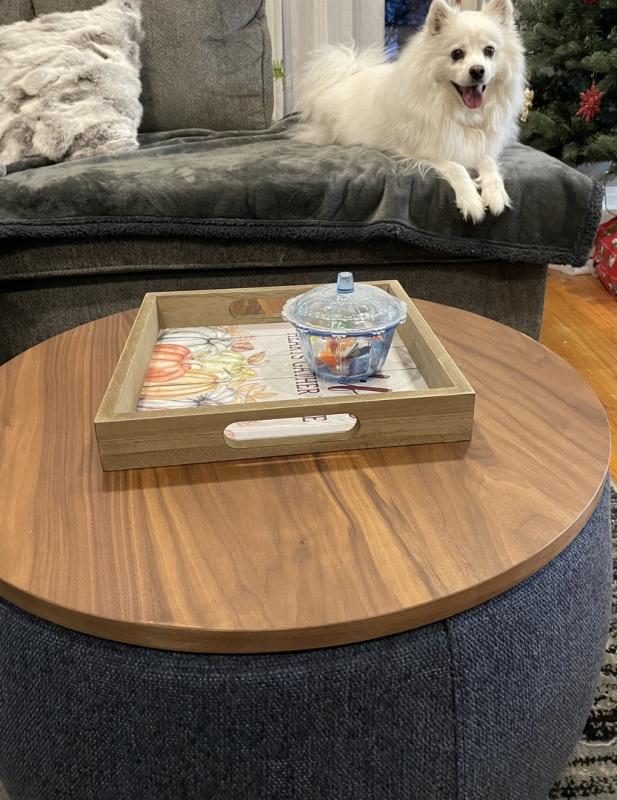 Fabric and Walnut Ottoman – Bouclair