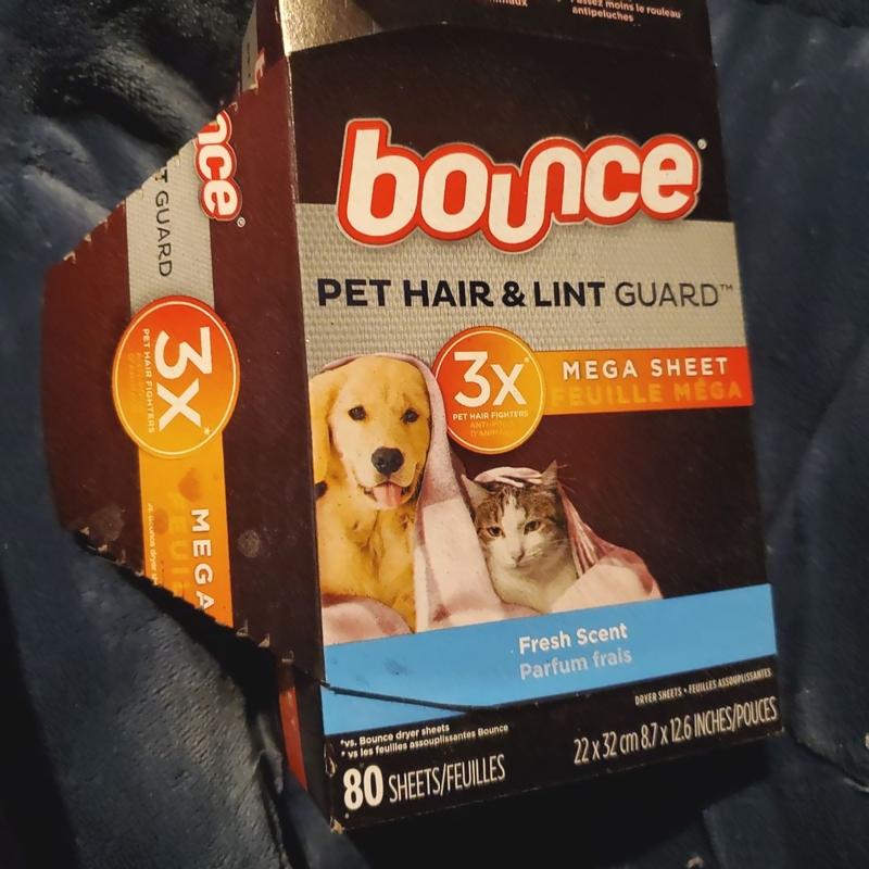 Bounce Pet Hair and Lint Guard Mega Dryer Sheets with 3X Pet Hair