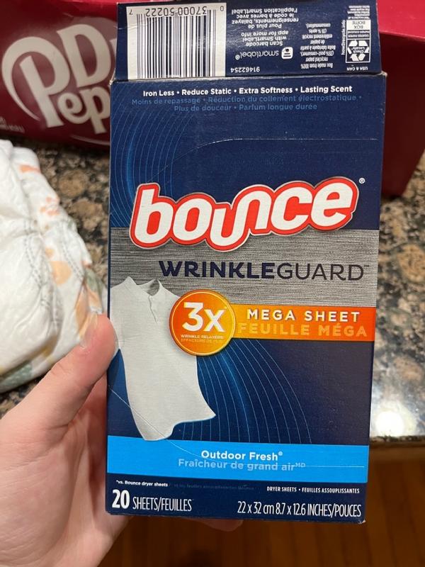 Bounce Wrinkle Guard Mega Dryer Sheets, Outdoor Fresh Scent, 90