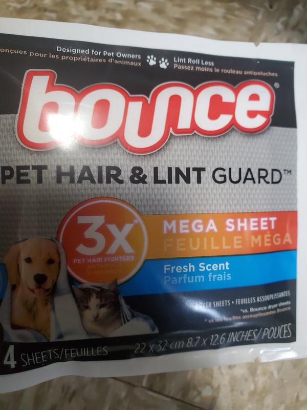 Bounce Pet Hair and Lint Guard Mega Dryer Sheets with 3X Pet Hair