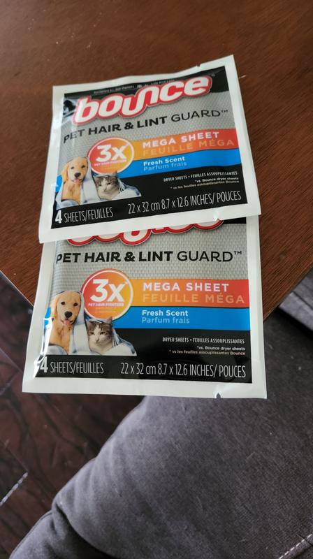 Bounce Pet Hair and Lint Guard Mega Dryer Sheets with 3X Pet Hair