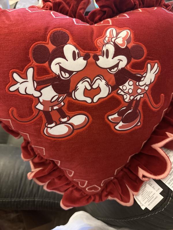 Disney Mickey & Minnie Heart Velvet Ruffle Pillow - BoxLunch