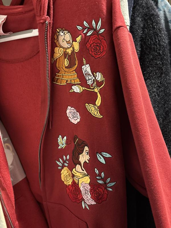 Disney Beauty and The Beast Embroidered Characters Zippered Hoodie