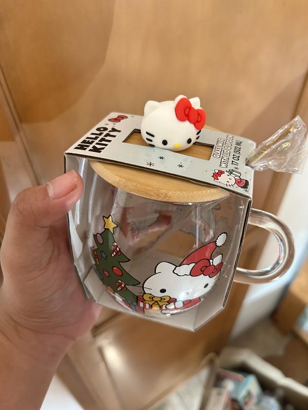 Hello Kitty Glass Mug w/ Topper & Spoon Halloween Witch