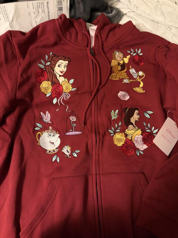 Disney Beauty and The Beast Embroidered Characters Zippered Hoodie