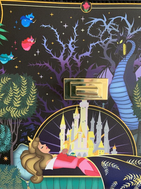 Loungefly Disney Aurora Sleeping Beauty Fairy Godmother Castle Purse Rose  gold