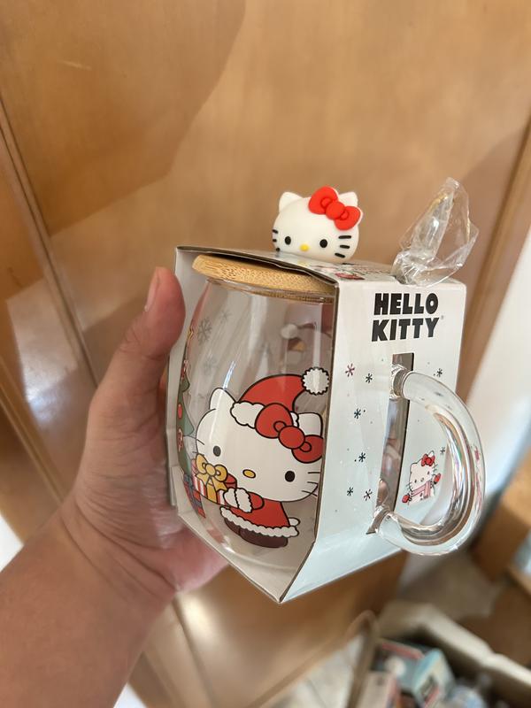 Hello Kitty Glass Mug w/ Topper & Spoon Halloween Witch NEW